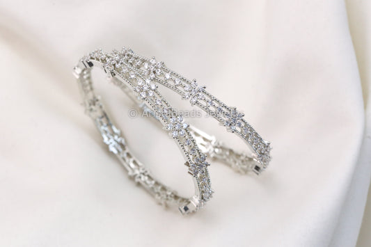 Silver Finish Contemporary CZ Bangles Set (2.4 & 2.6)