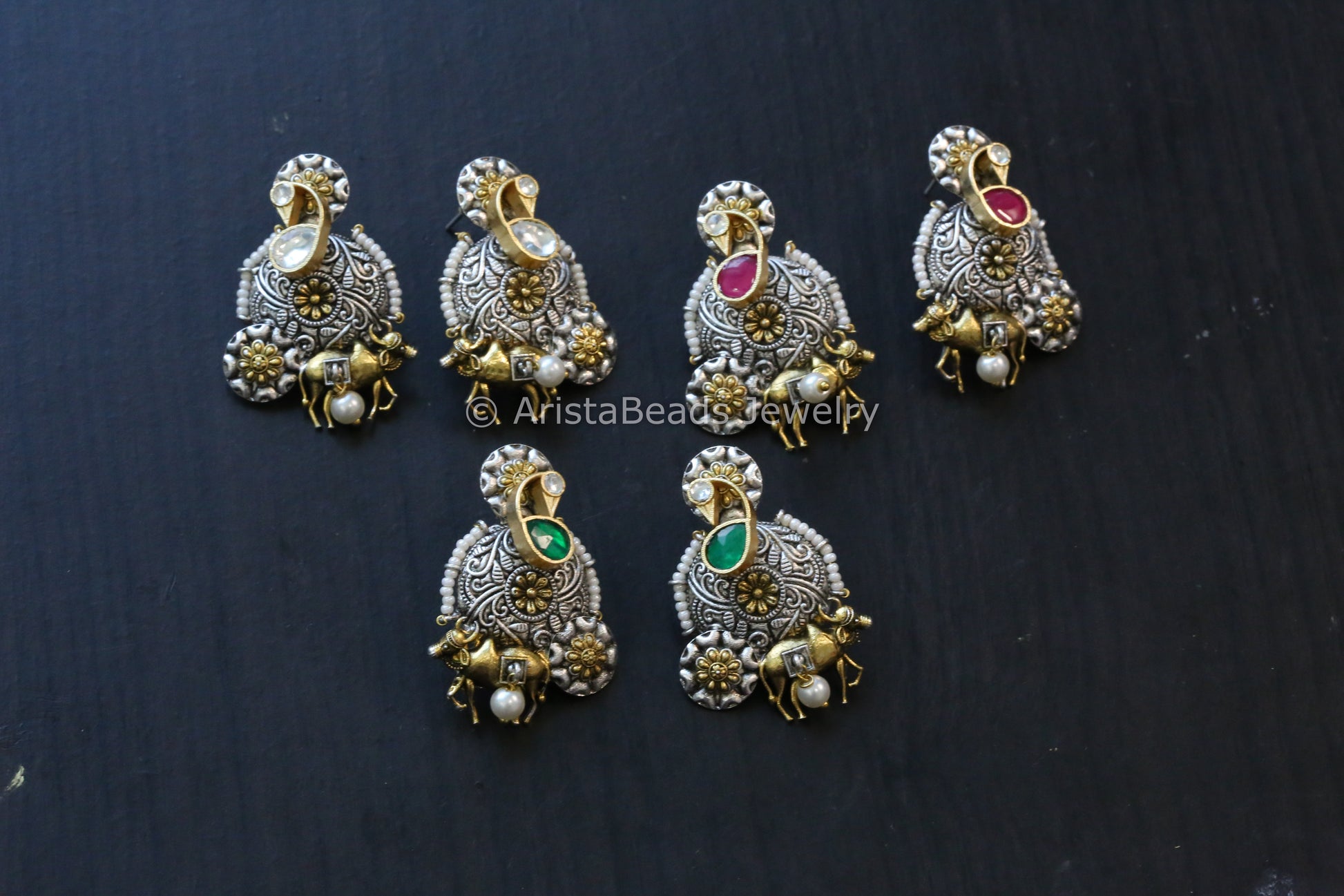 Real Silver Look Jadau Fusion Earrings