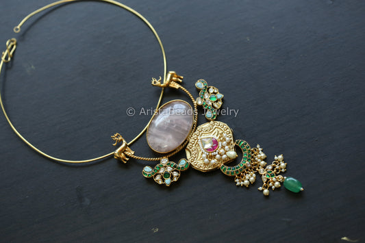 Rose Quartz Jadau Hasli Necklace