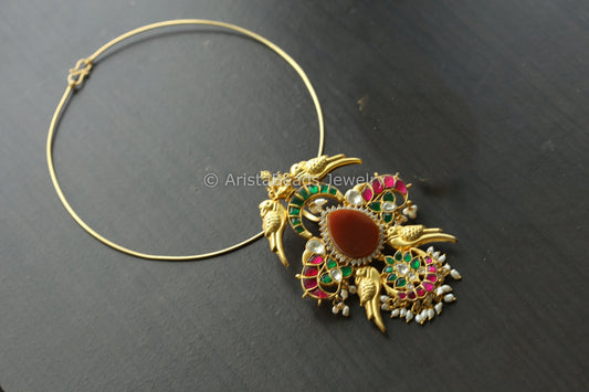 Kundan Jadau Hasli Necklace (Removable) - Carnelian