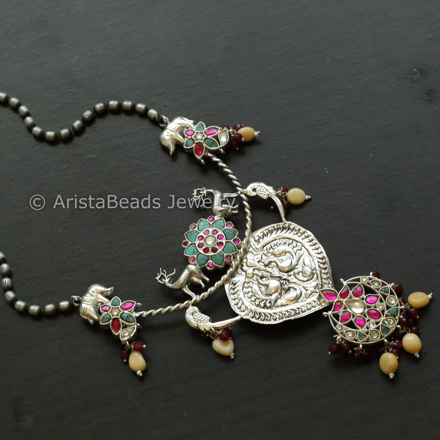 Next To Real Silver Jadau Necklace - Turquoise