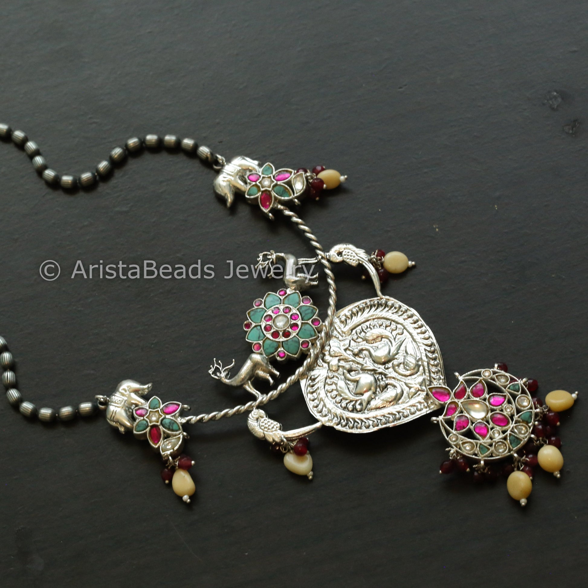 Next To Real Silver Jadau Necklace - Turquoise