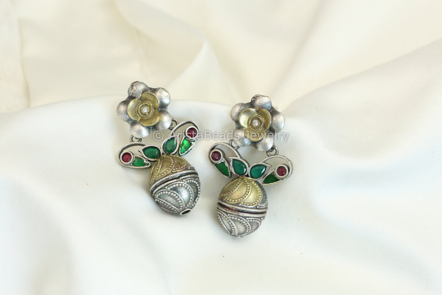 Karishma Dual Tone Earrings - Green Red