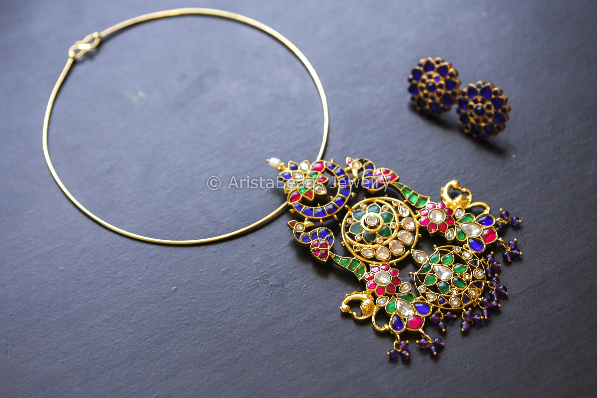 Real Moissanite Jadau Hasli Necklace (Removable)