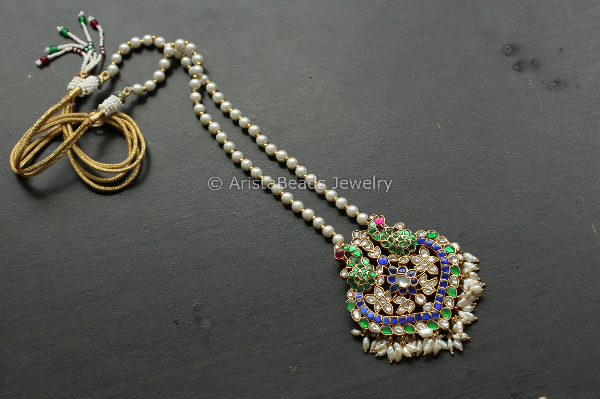 Real Jadau Hasli Necklace - Blue Green