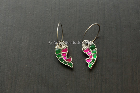 Jadau Fish Hoop Earrings - Ruby Green
