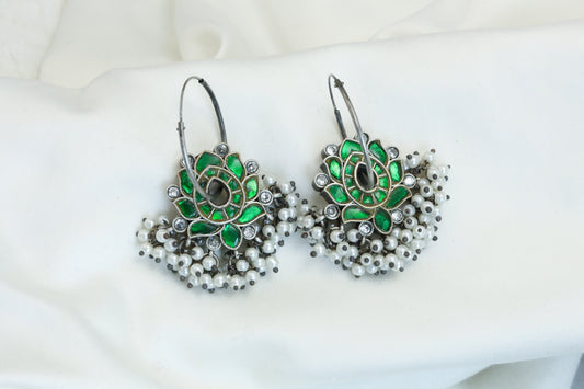 Jadau Kundan Hoops Earrings - Green