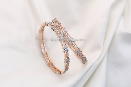 Rose Gold Contemporary CZ Bangles Set (2.4 & 2.6)