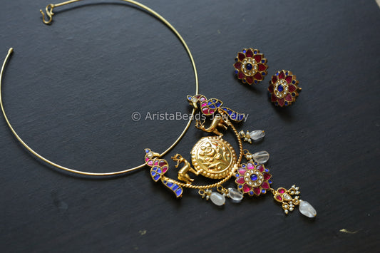 Fusion Real Jadau Hasli Necklace - Ruby Blue