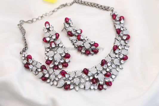 Contemporary CZ Pota Stone Necklace - Red