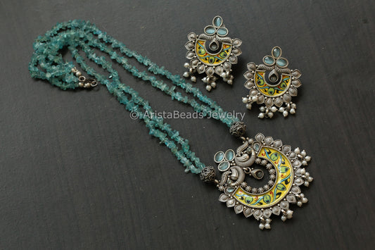 Enamel Oxidized Necklace Set - Apatite Beads
