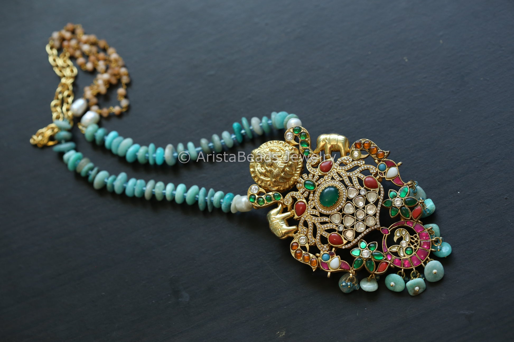 Moissanite & Kundan Jadau Fusion Necklace - Turquoise