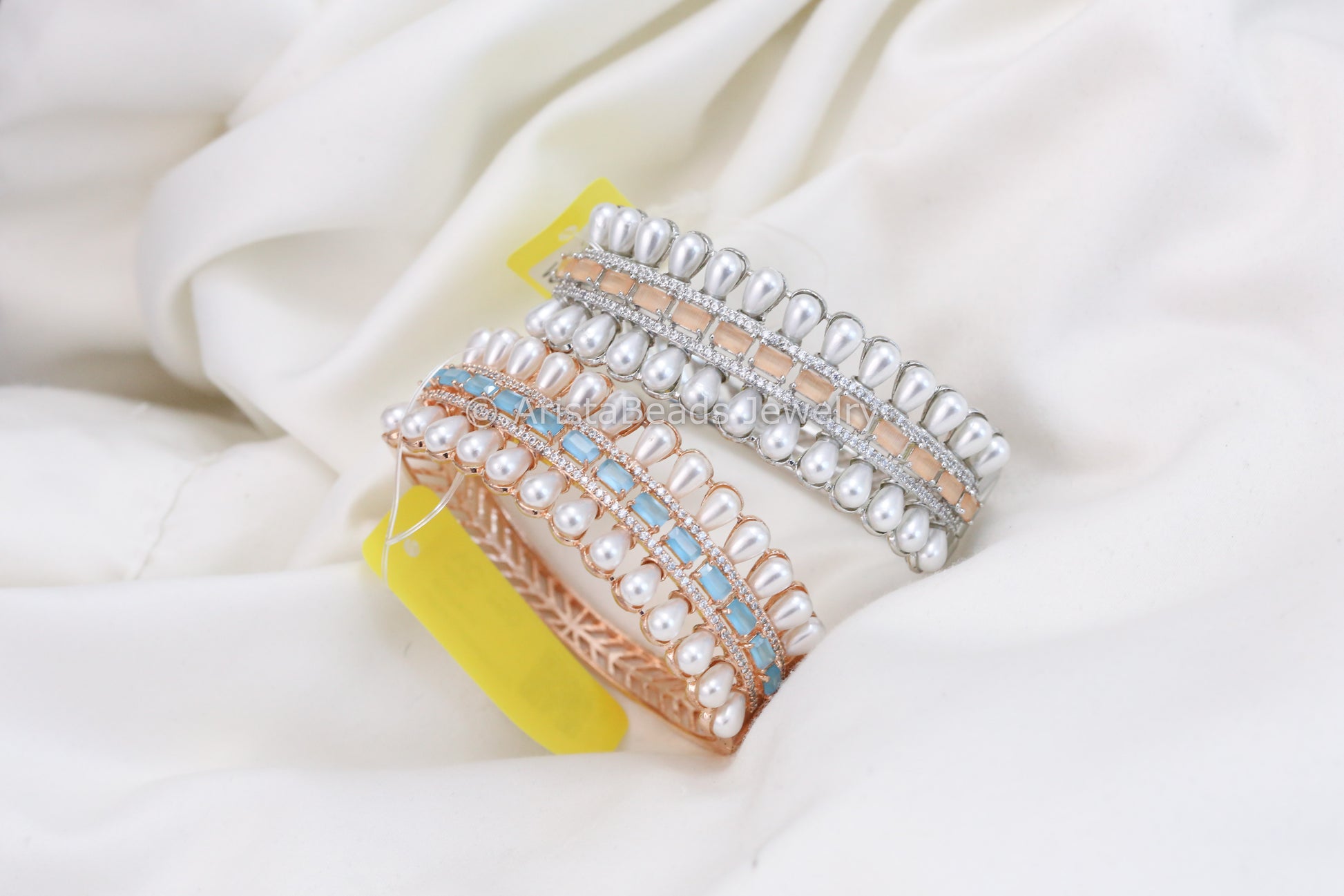 Pearl & CZ Bracelet  Bangle(Openable)