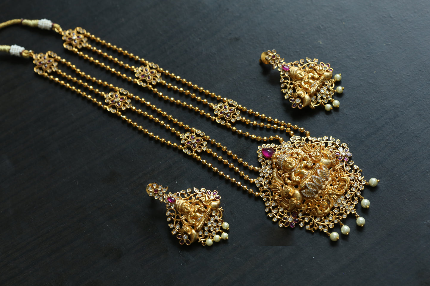 Nakshi CZ Kemp Stone Lakshmi Necklace Set