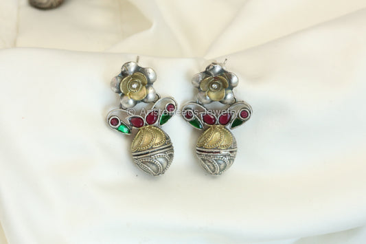 Karishma Dual Tone Earrings - Red Green