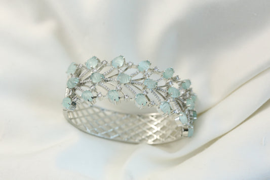 Silver Carved Stones Bracelet -Mint (Openable)