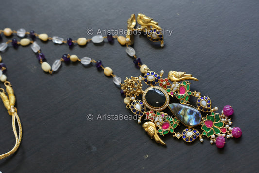 Kundan Jadau Fusion Necklace Set - Labradorite