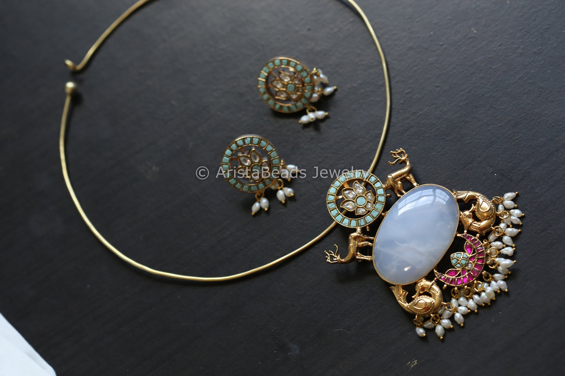 Real Jadau Hasli Necklace (Removable) - MoonStone