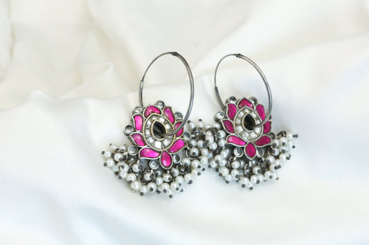 Jadau Kundan Hoops Earrings - Ruby