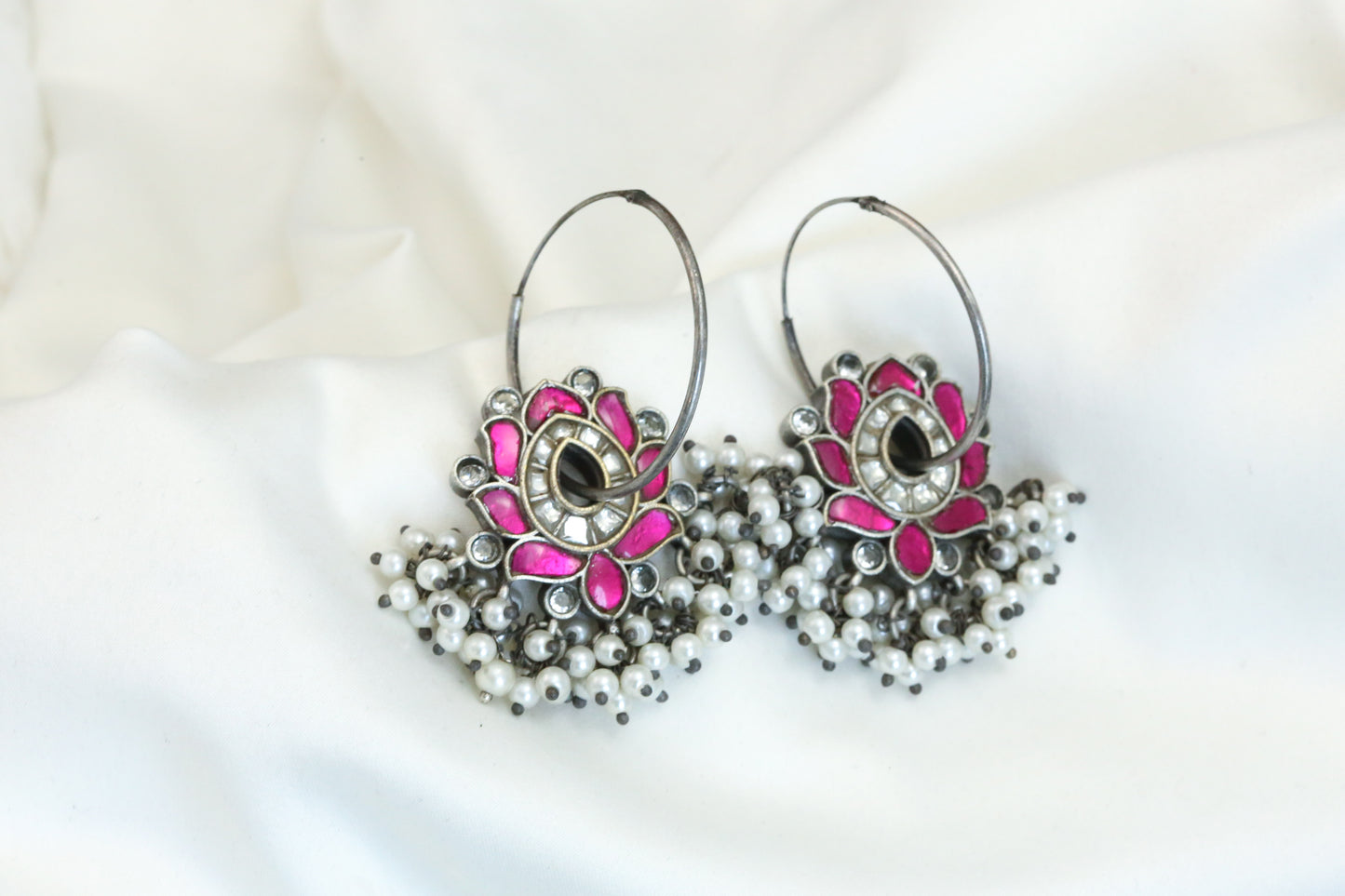 Jadau Kundan Hoops Earrings - Ruby
