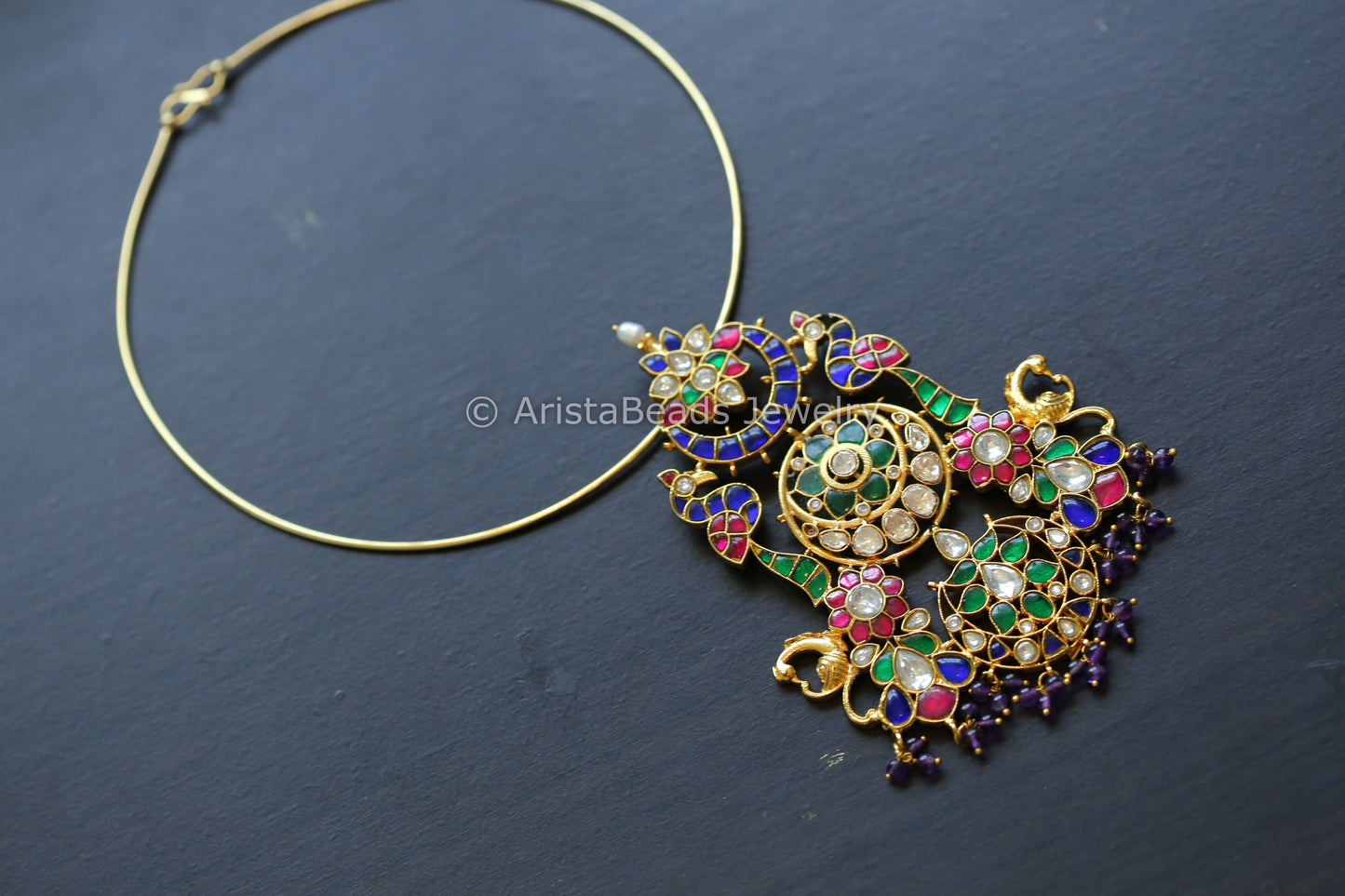 Real Moissanite Jadau Hasli Necklace (Removable)