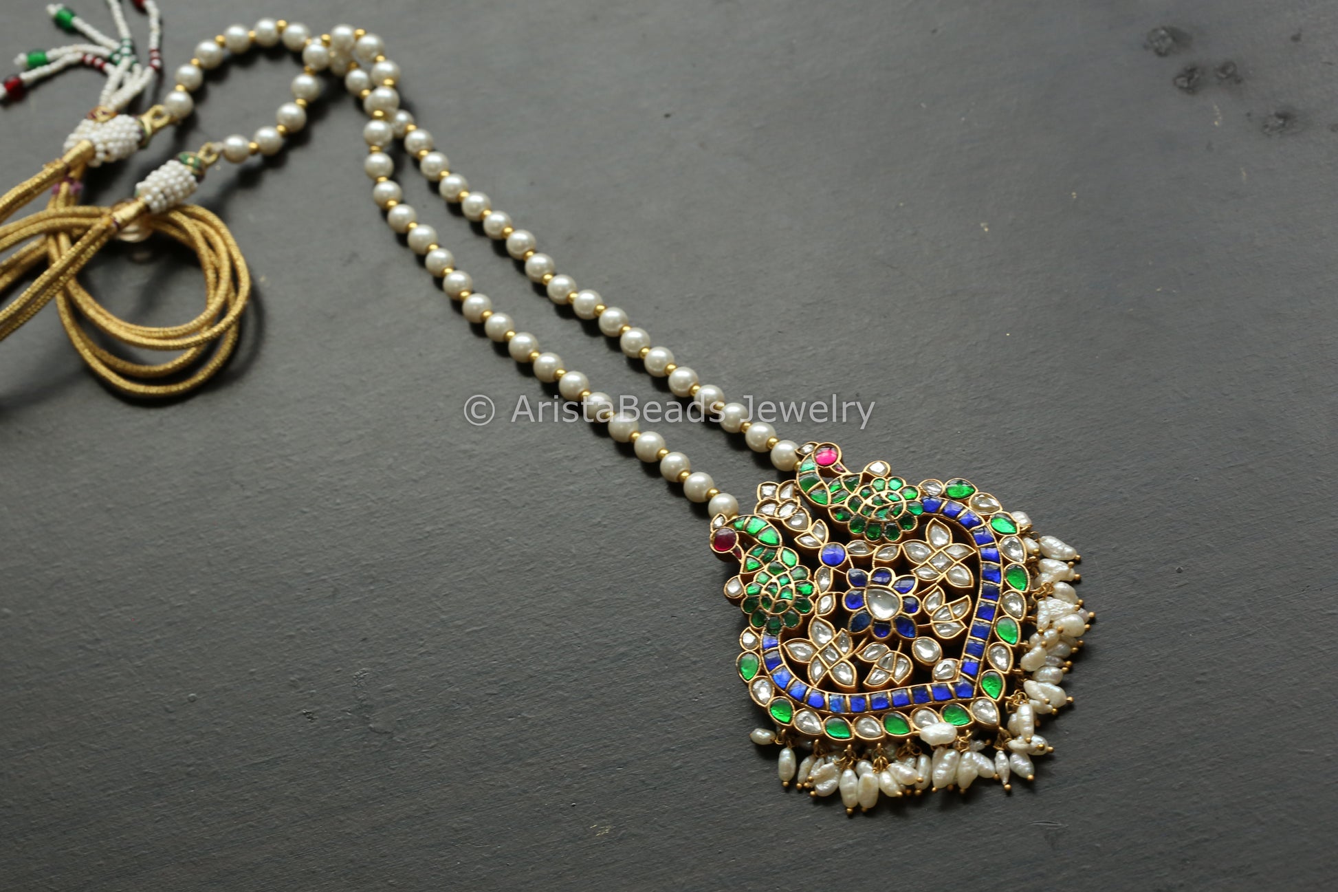 Real Jadau Hasli Necklace - Blue Green