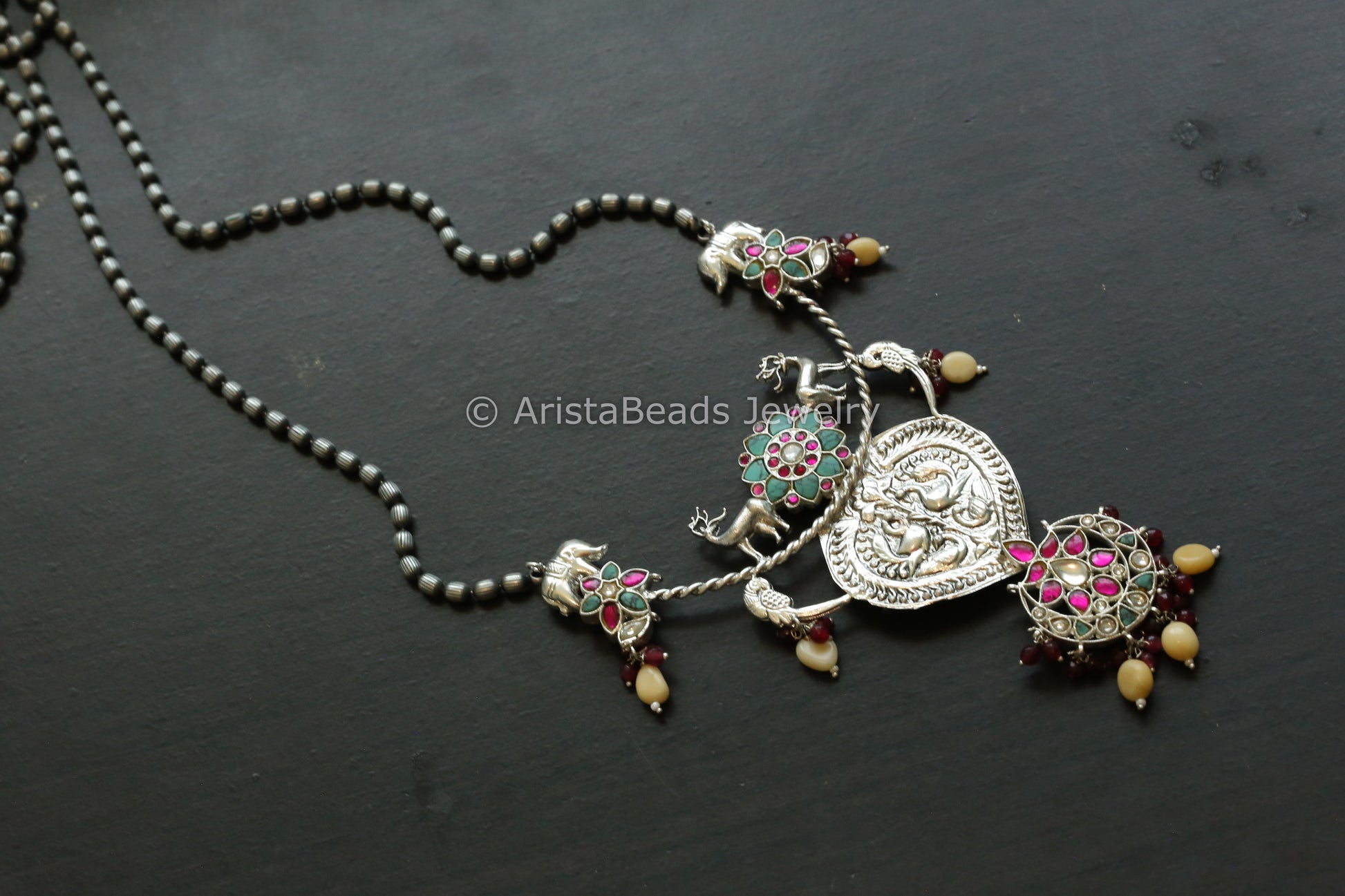 Next To Real Silver Jadau Necklace - Turquoise