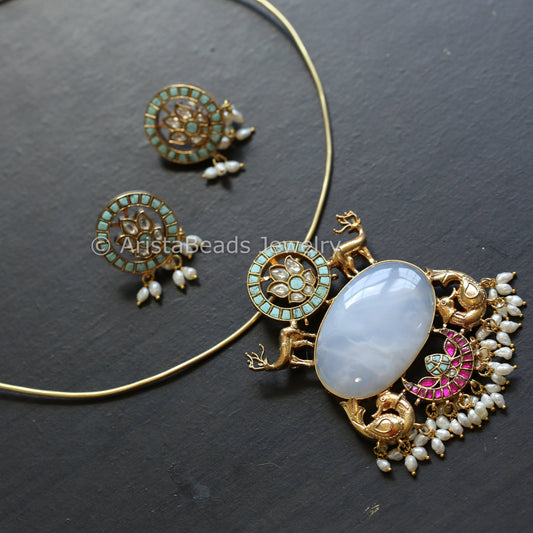 Real Jadau Hasli Necklace (Removable) - MoonStone
