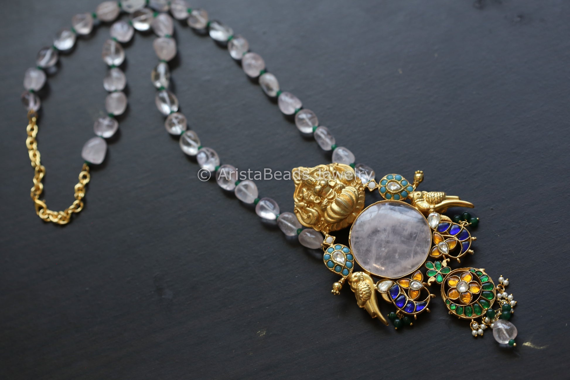 Real Jadau Necklace - Rose Quartz