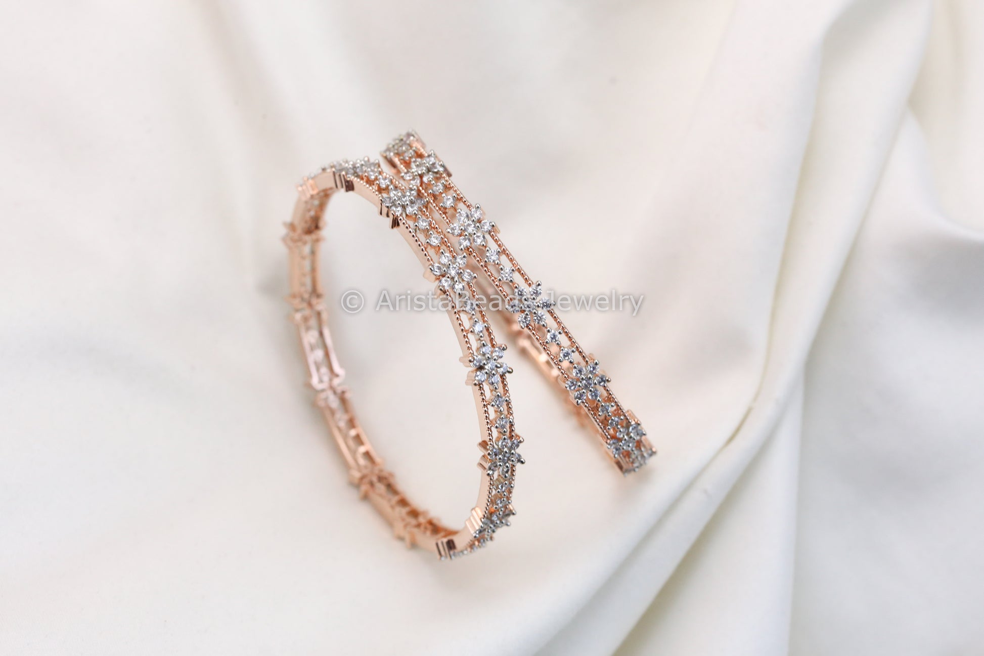 Rose Gold Contemporary CZ Bangles Set (2.4 & 2.6)