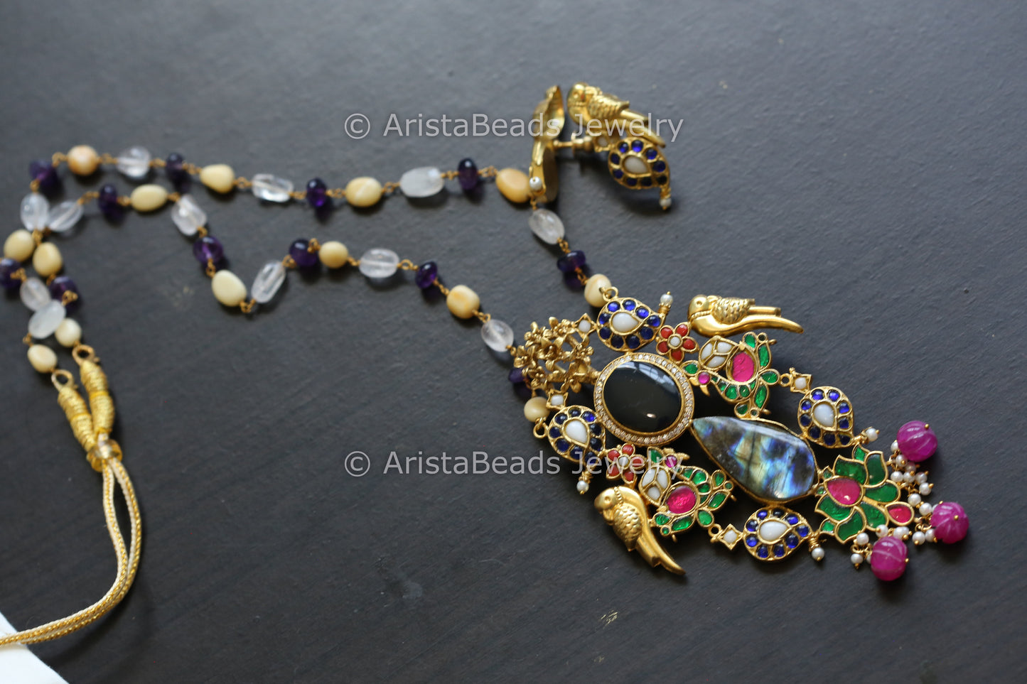 Kundan Jadau Fusion Necklace Set - Labradorite