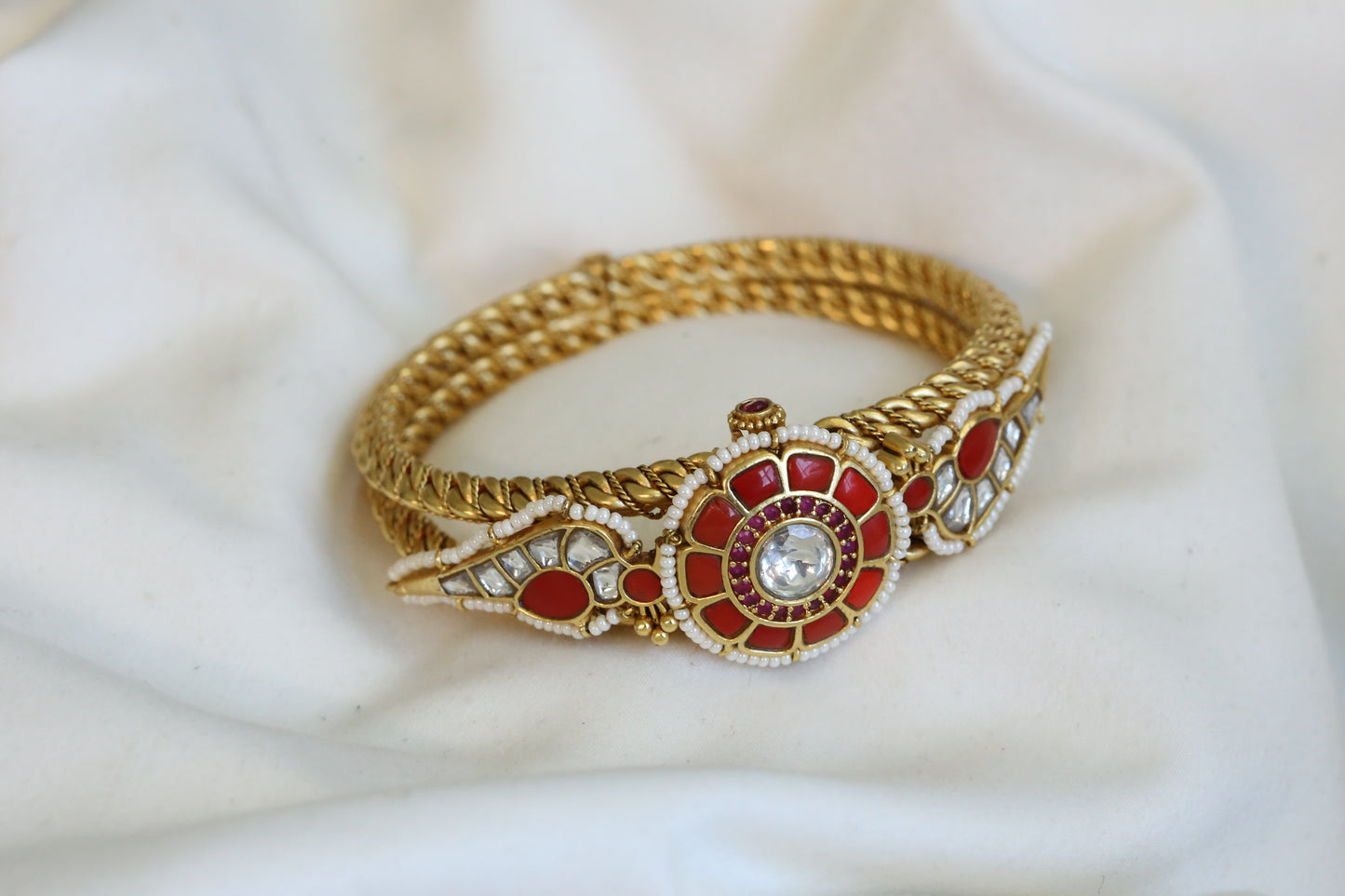 Jadau Kundan Silver Look Alike Bracelets ( Openable)