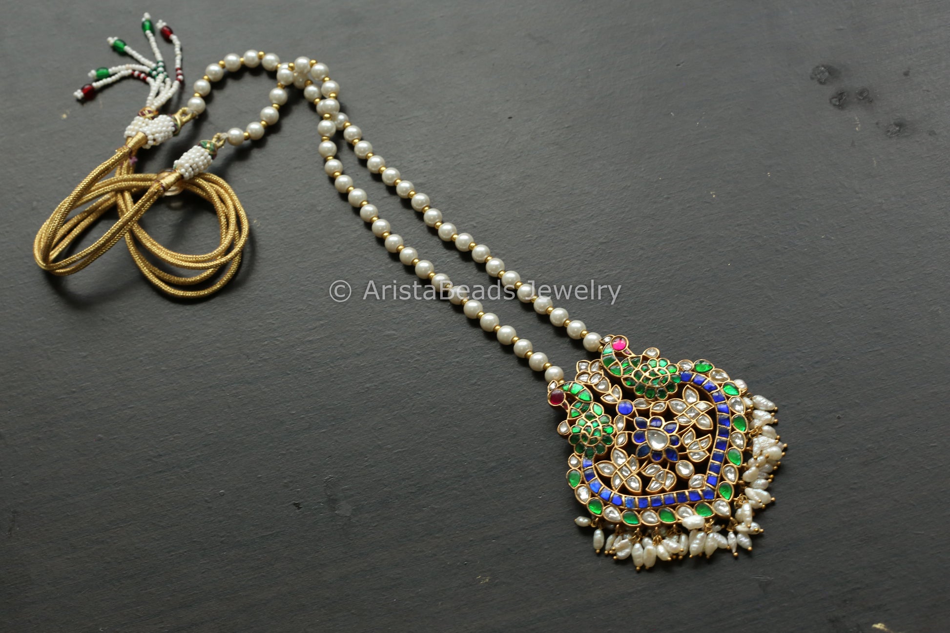 Real Jadau Hasli Necklace - Blue Green