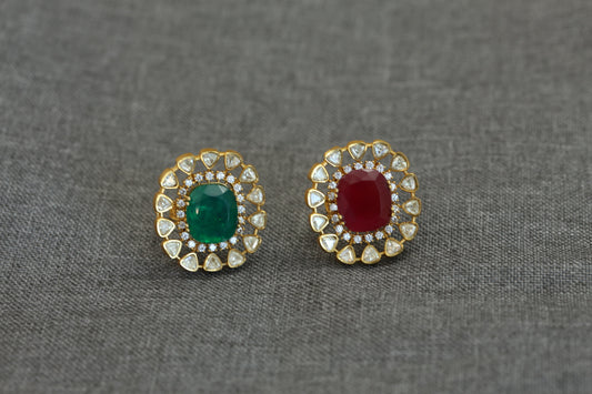 Real Moissanite & CZ Ring - Green Doublet