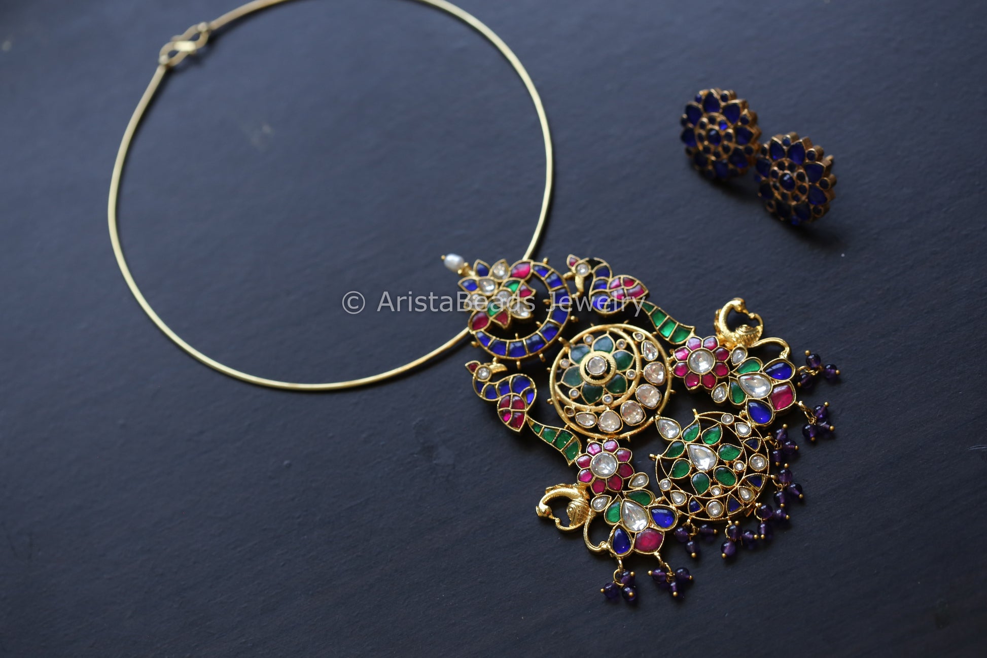 Real Moissanite Jadau Hasli Necklace (Removable)