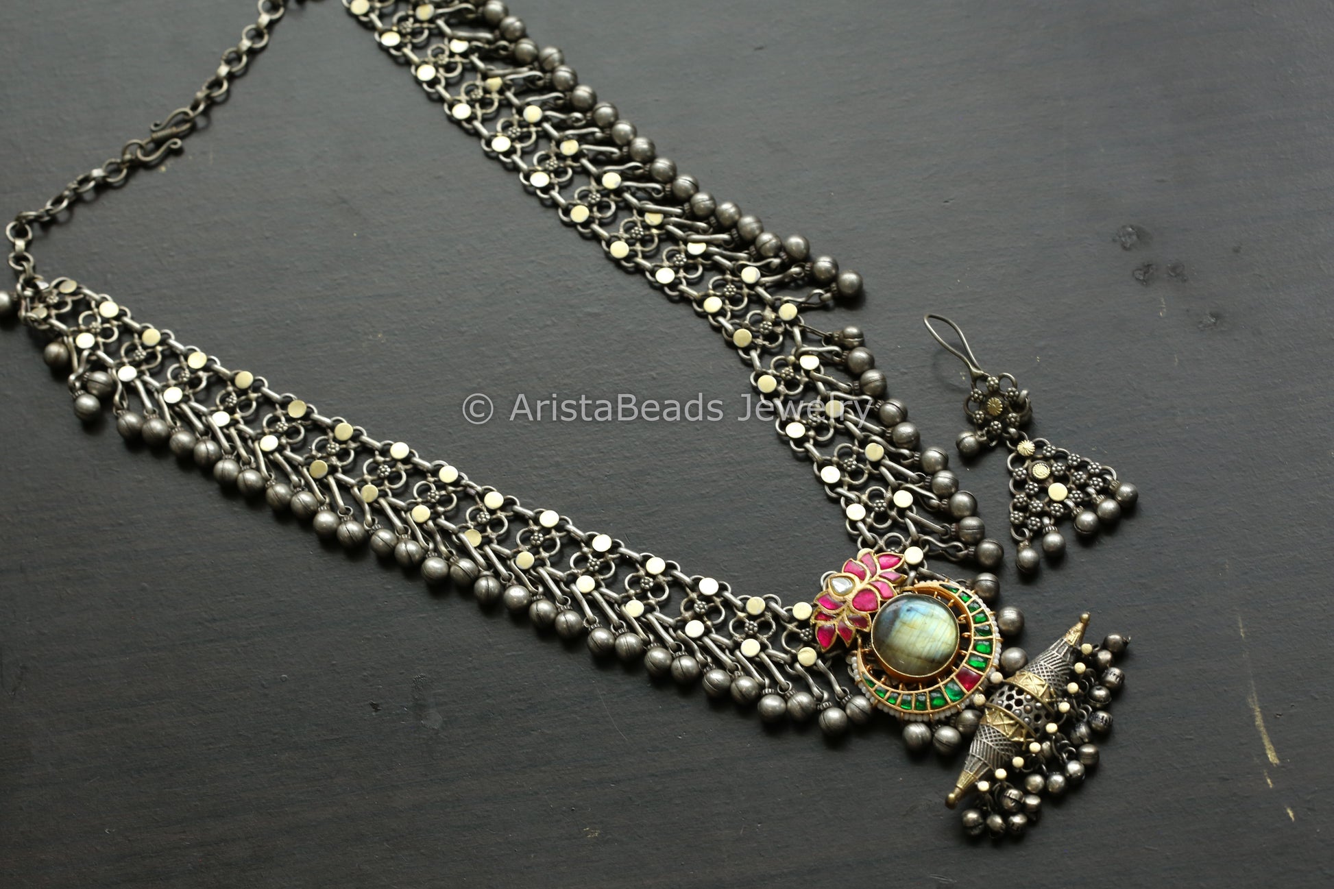 Next To Real Silver Necklace Set - Labradorite