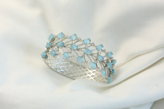 Silver Carved Stones Bracelet -Blue (Openable)