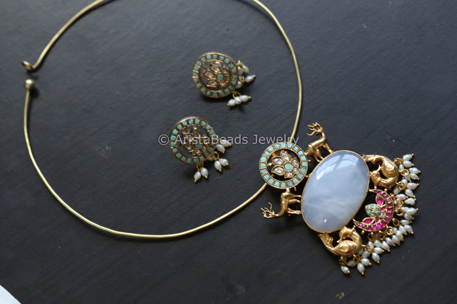 Real Jadau Hasli Necklace (Removable) - MoonStone