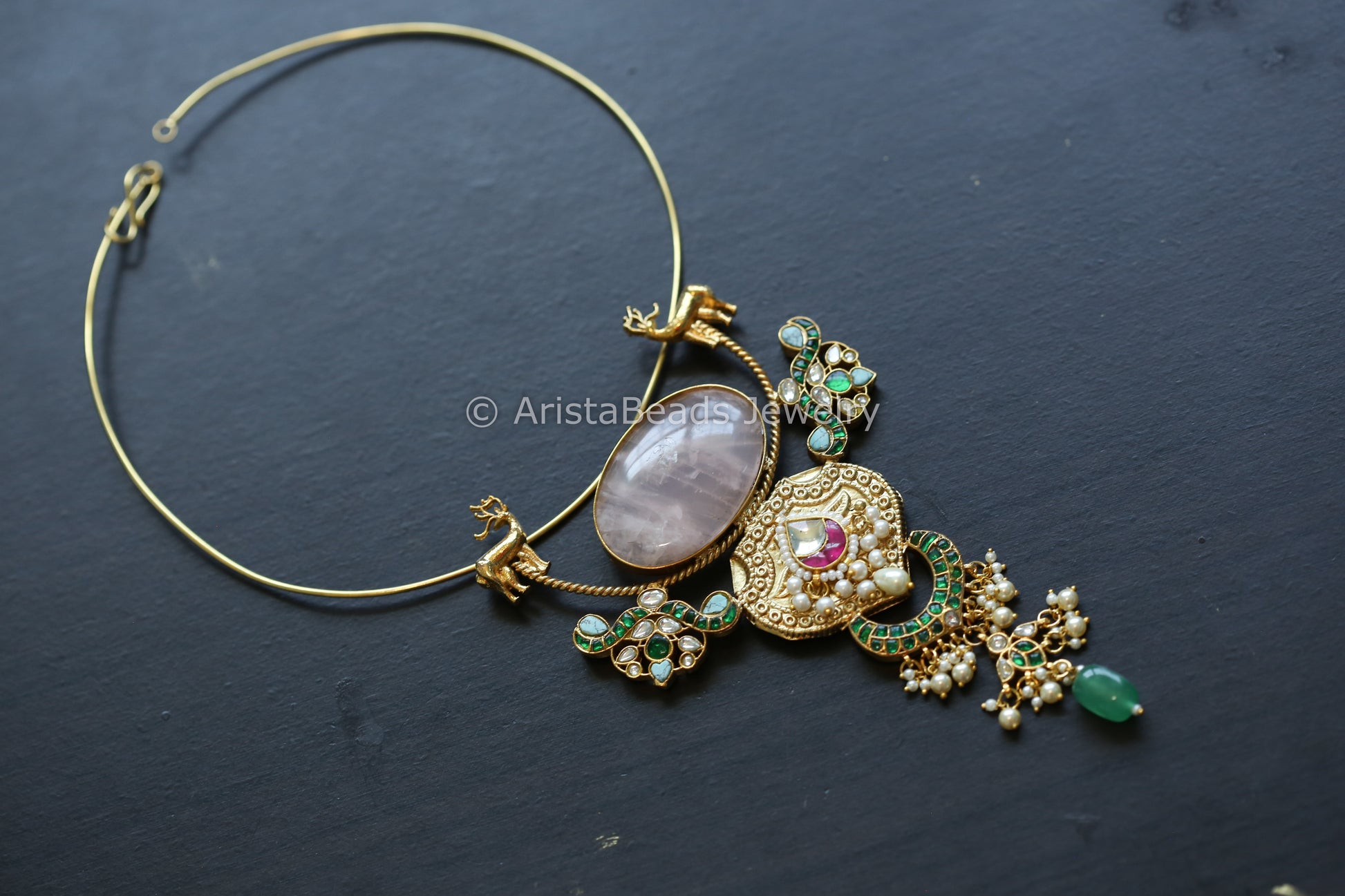 Rose Quartz Jadau Hasli Necklace