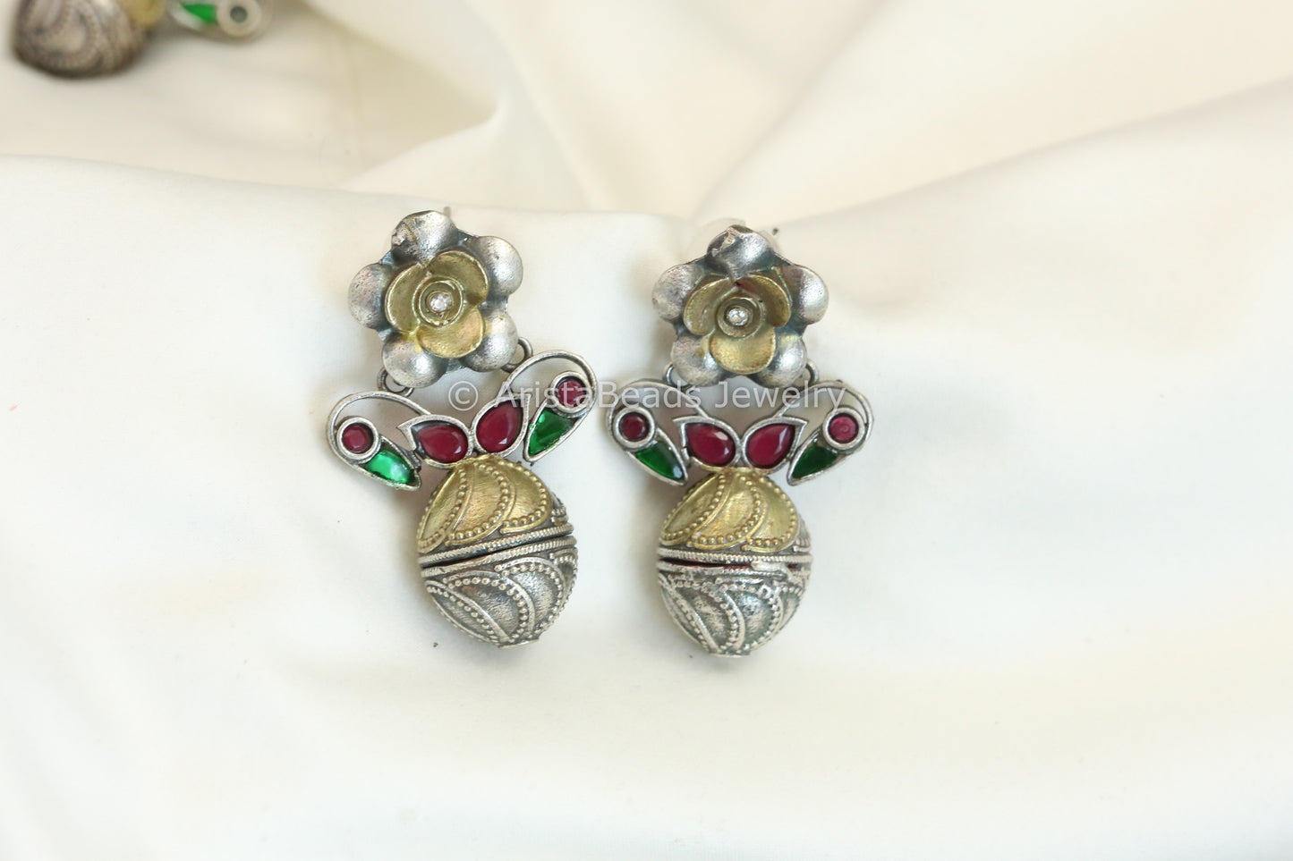 Karishma Dual Tone Earrings - Red Green