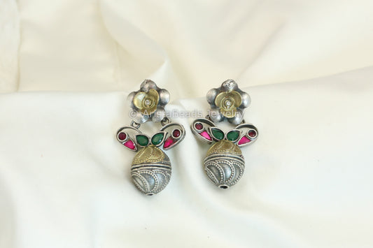 Karishma Dual Tone Earrings - Green Ruby