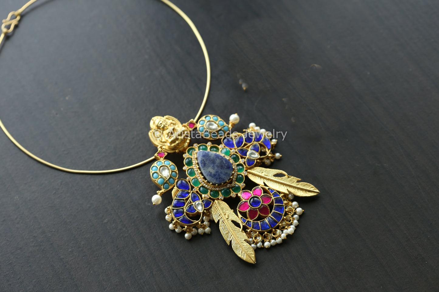 Kundan Jadau Hasli Necklace (Removable) - Lapis
