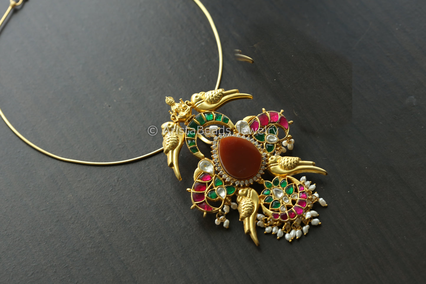 Kundan Jadau Hasli Necklace (Removable) - Carnelian