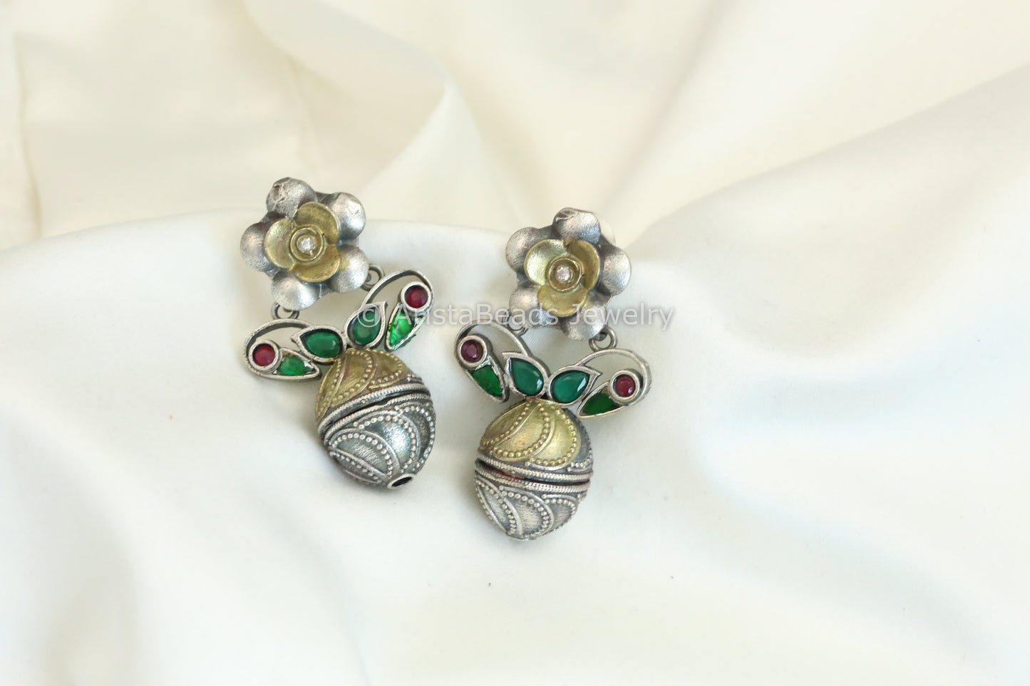 Karishma Dual Tone Earrings - Green Red