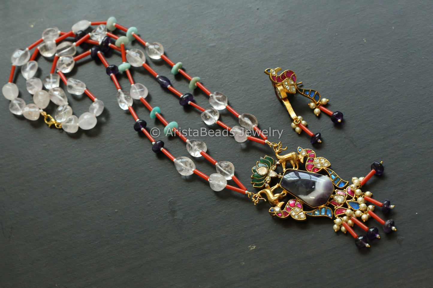 Moissanite & Amethyst Stone Designer Jadau Necklace Set