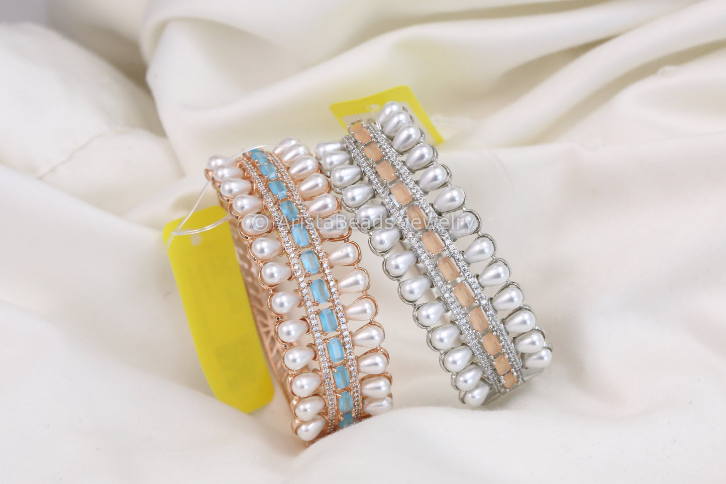 Pearl & CZ Bracelet  Bangle(Openable)