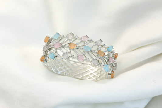 Silver Carved Stones Bracelet -Multi (Openable)