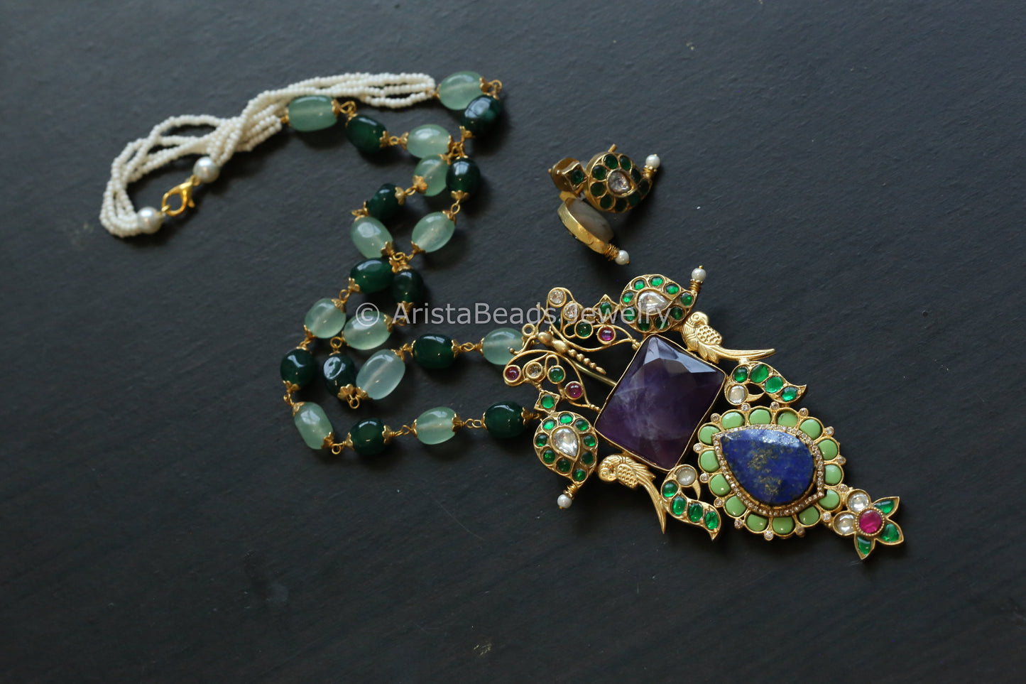 Kundan Jadau Fusion Necklace Set - Amethyst