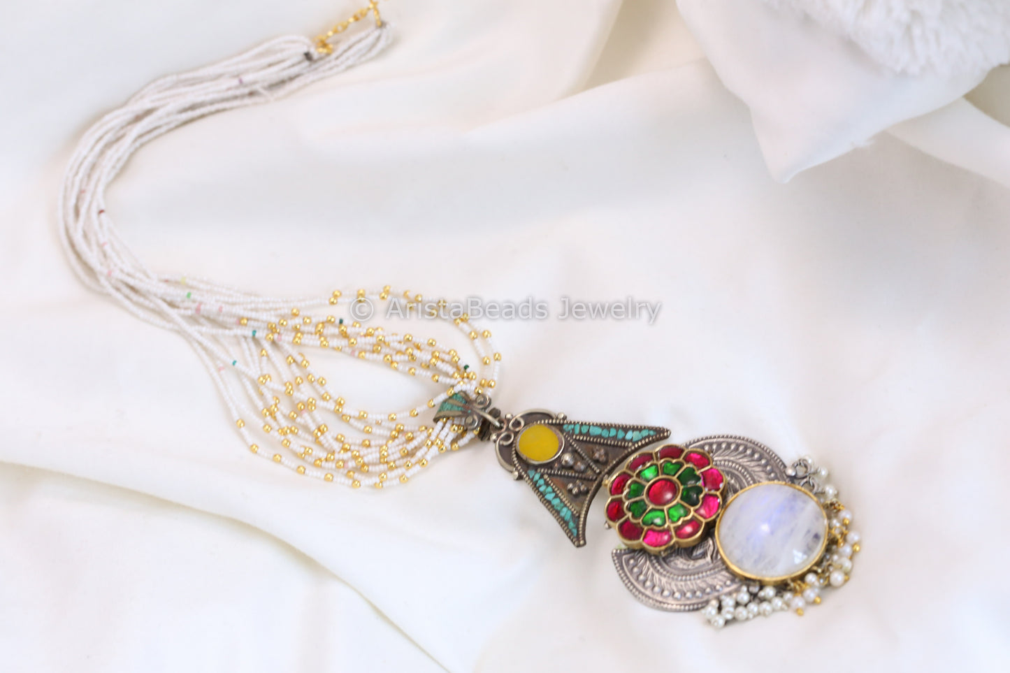 Kundan Jadau Fusion Necklace - Moon Stone