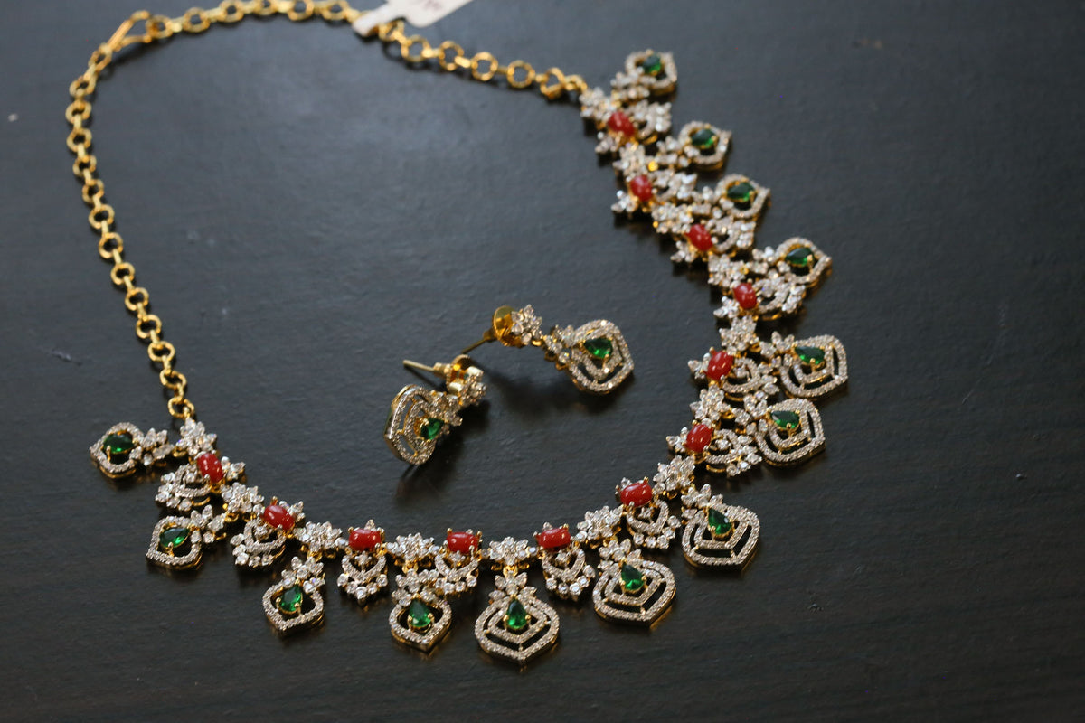 MIa Coral & CZ Dual Tone Set